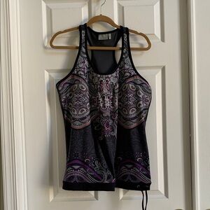 Women's Black and Purple Patterned Top